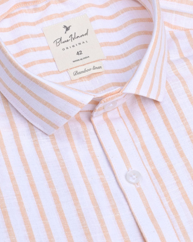 Rust Orange and White Stripes -Full-Bamboo Linen