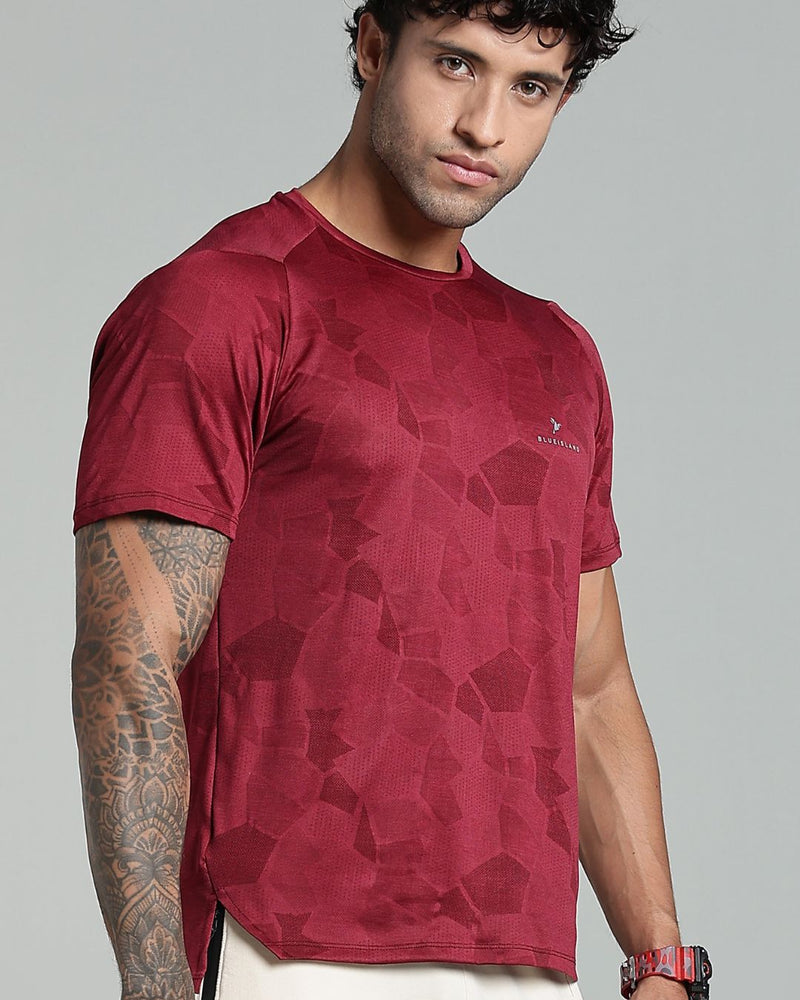 Maroon Dotted - Active wear Round neck Tshirt