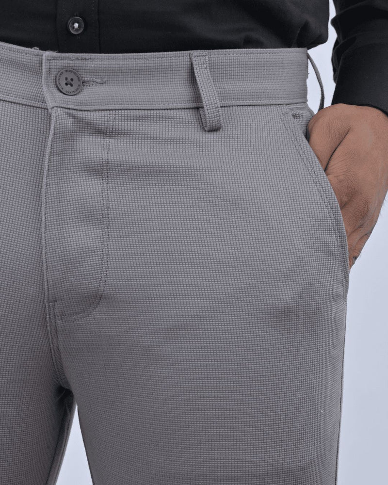 Grey Square Checked - 2 way stretch - COTTON PANT
