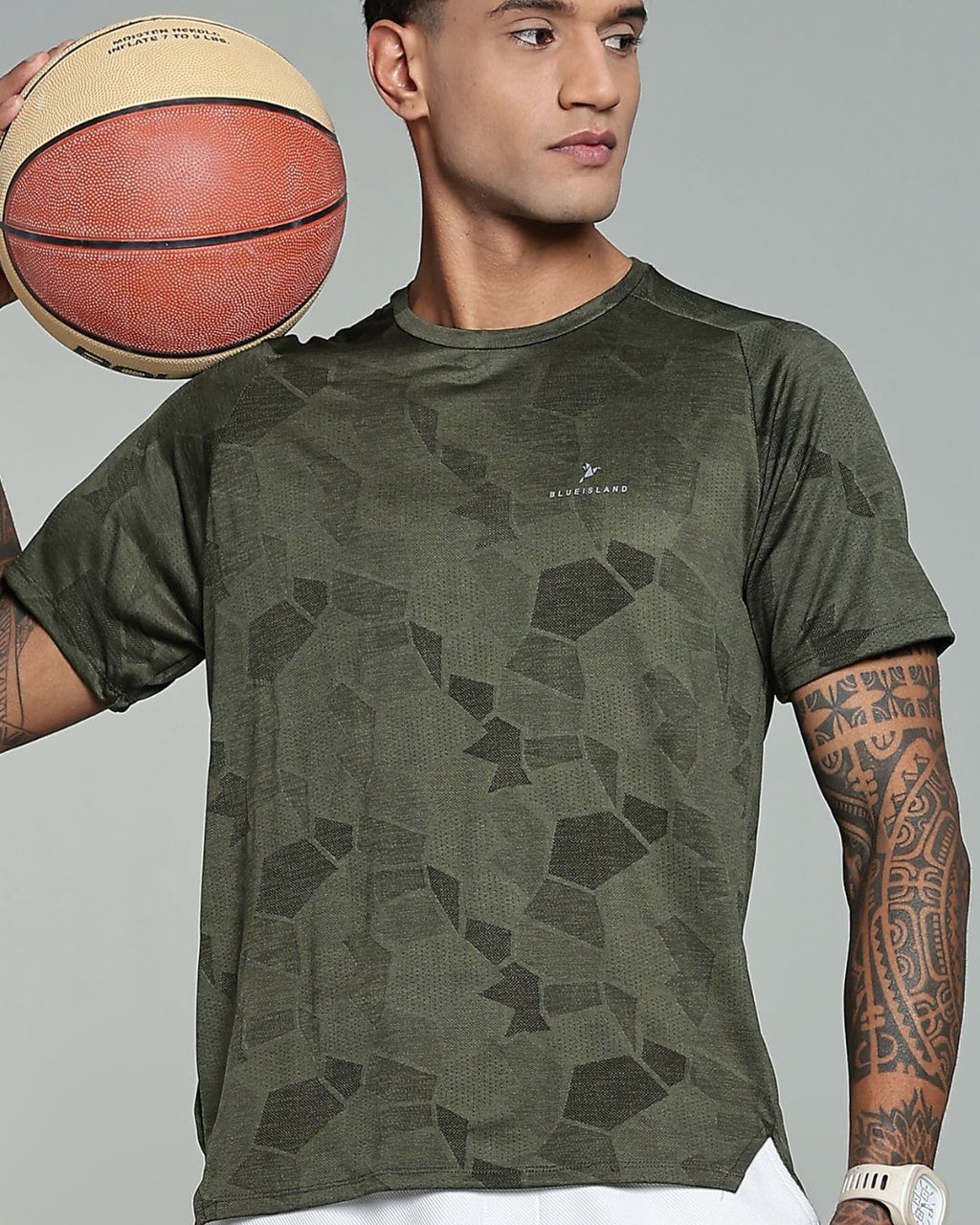 Dark Green Dotted - Active wear Round neck Tshirt