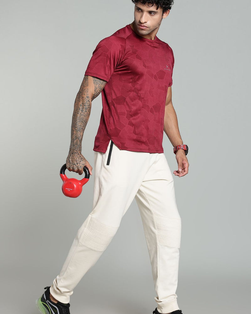 Maroon Dotted - Active wear Round neck Tshirt