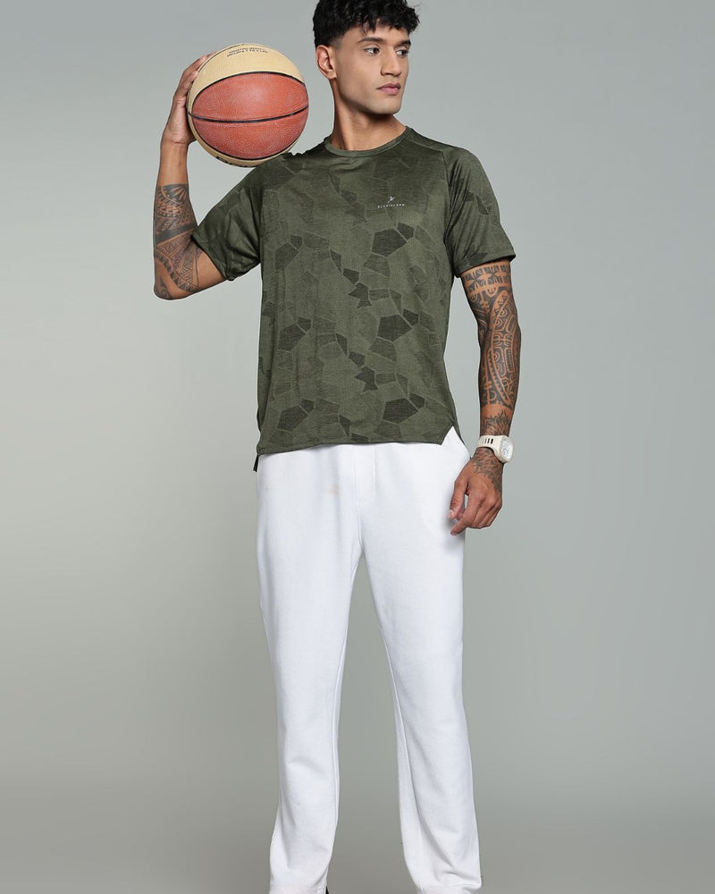 Dark Green Dotted - Active wear Round neck Tshirt