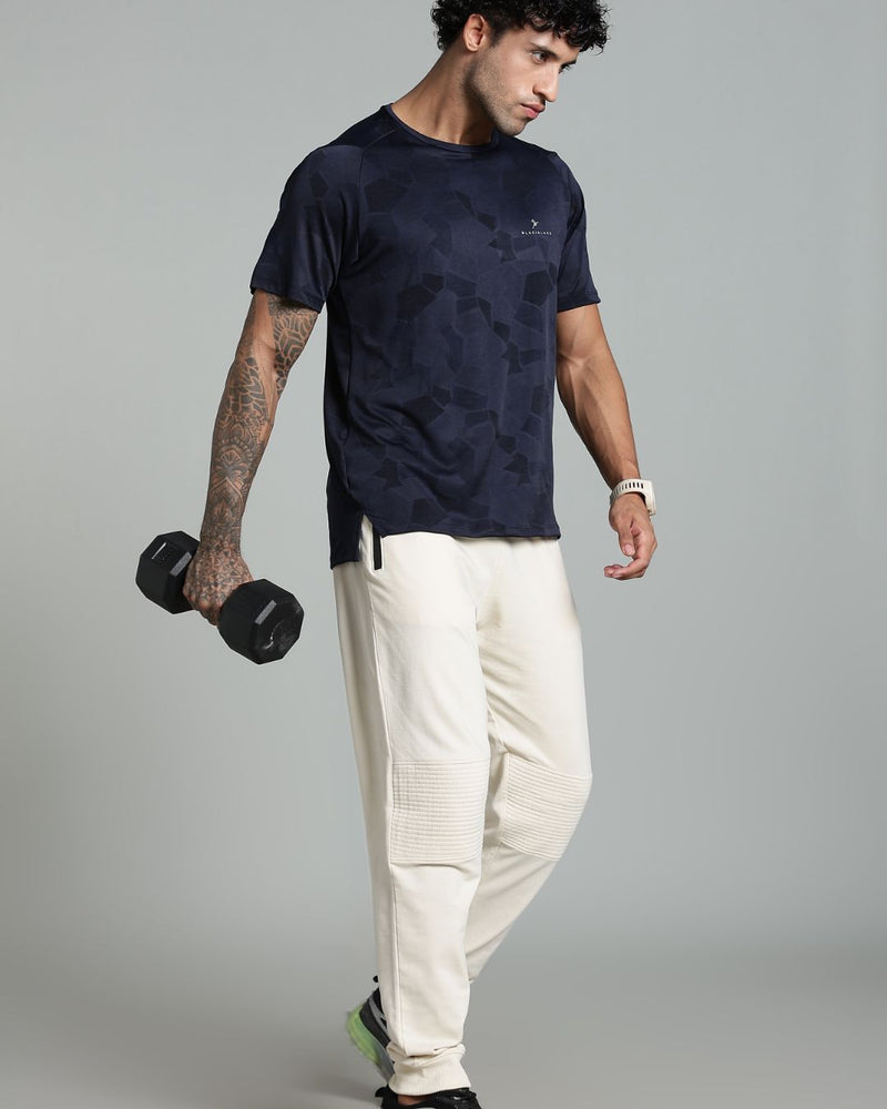 Navy Blue Dotted - Active wear Round neck Tshirt