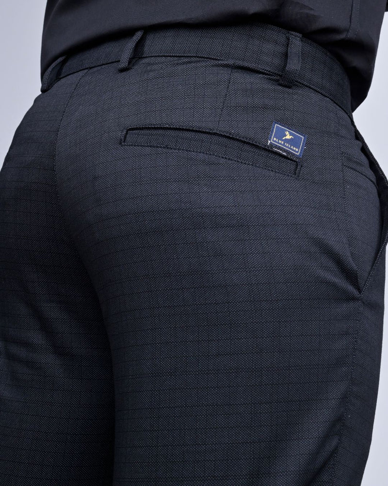 Black Grain Checked - 2 way stretch - COTTON PANT
