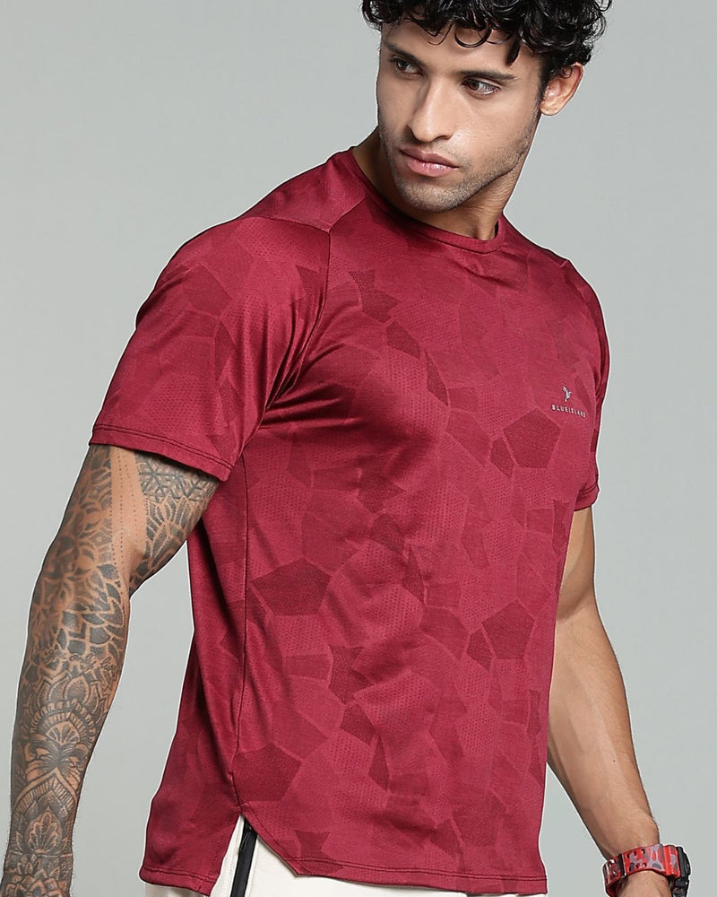 Maroon Dotted - Active wear Round neck Tshirt