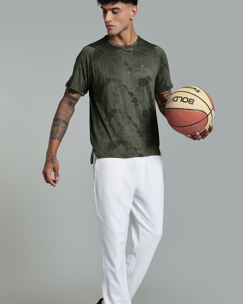 Dark Green Dotted - Active wear Round neck Tshirt