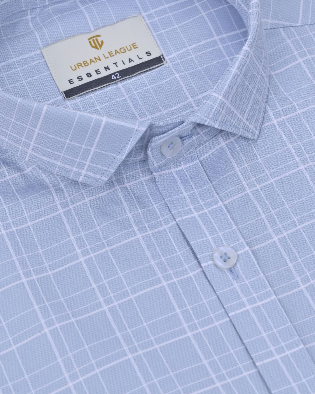 Mist Blue Line Checks - Full Sleeve - Formal Linen
