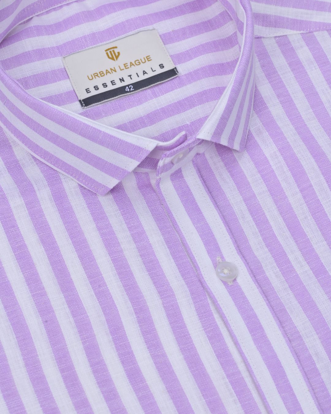 Mild Lavender & White Stripes - Full Sleeve - Formal Linen