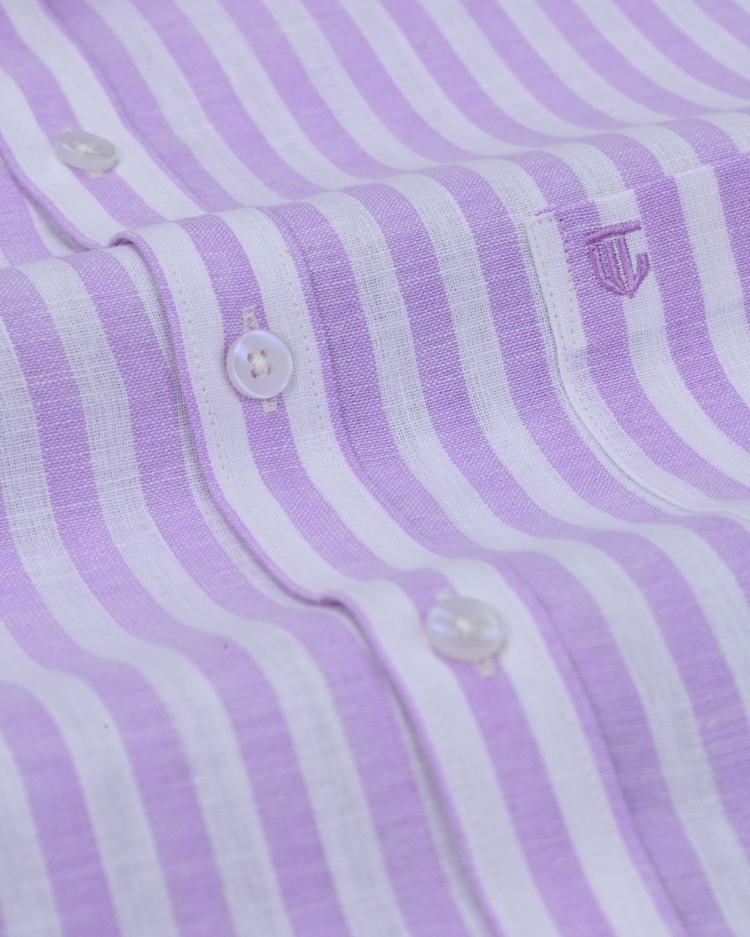 Mild Lavender & White Stripes - Full Sleeve - Formal Linen