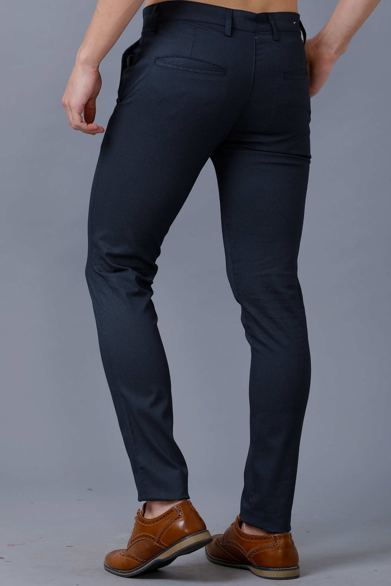 Navy Blue Printed - 2 way stretch - COTTON PANT
