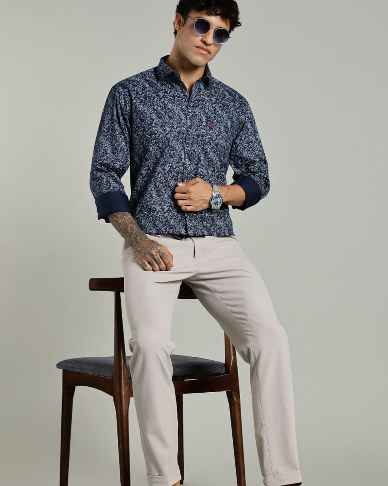 Navy Blue Mystery Print -Full-Stain Proof