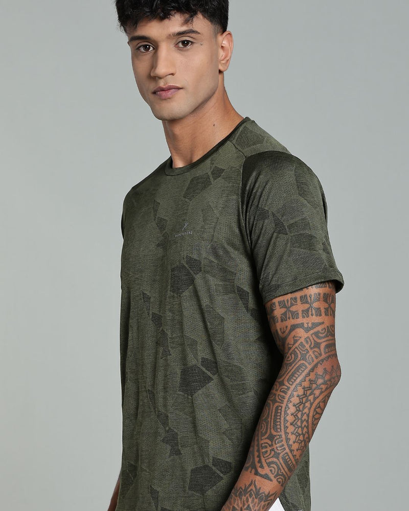 Dark Green Dotted - Active wear Round neck Tshirt