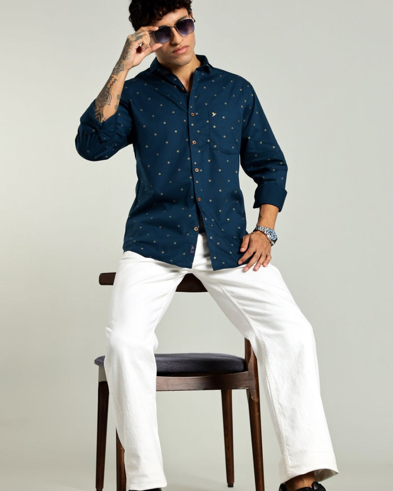 Hunter Green and Golden Petal Print -Full-Stain Proof