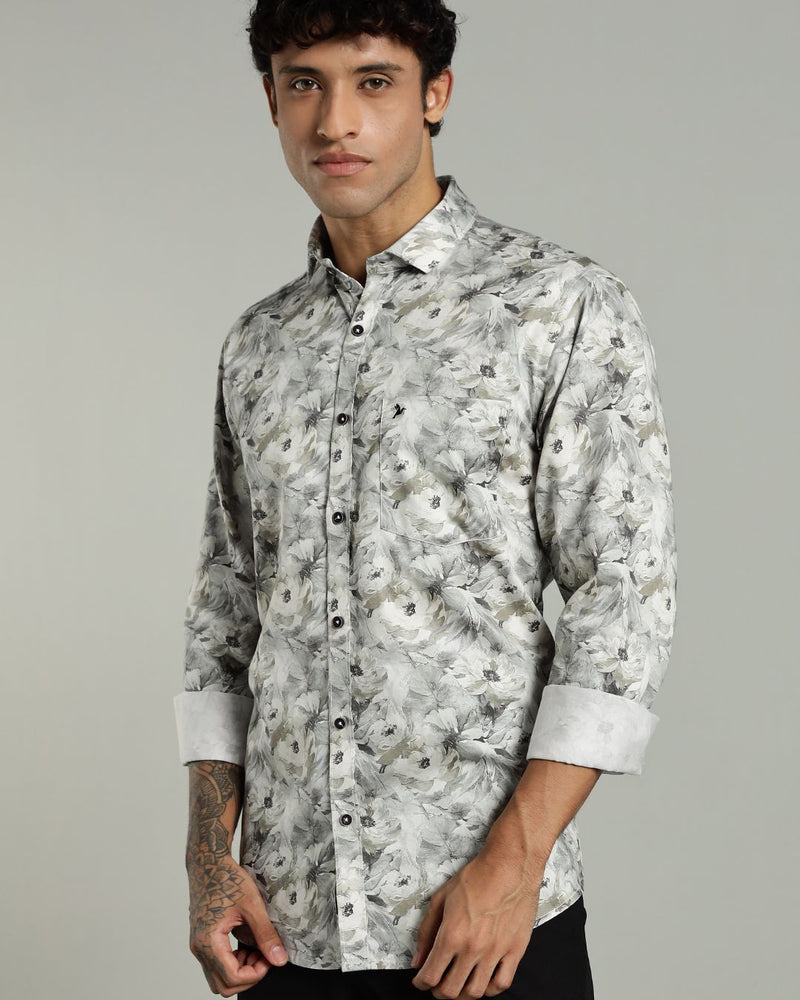 White and Green Floral Print -Full-Stain Proof