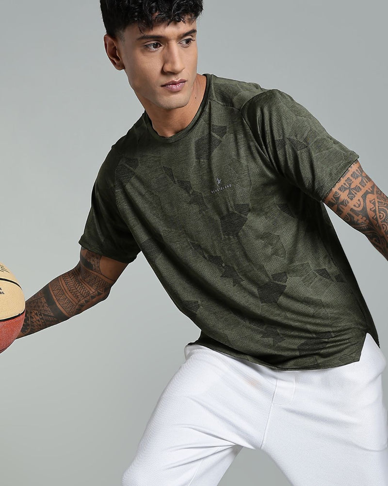 Dark Green Dotted - Active wear Round neck Tshirt