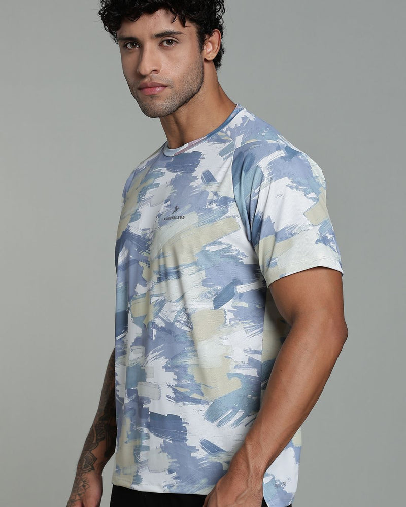 Lite Olive & Grey Splash - Active wear Round neck Tshirt