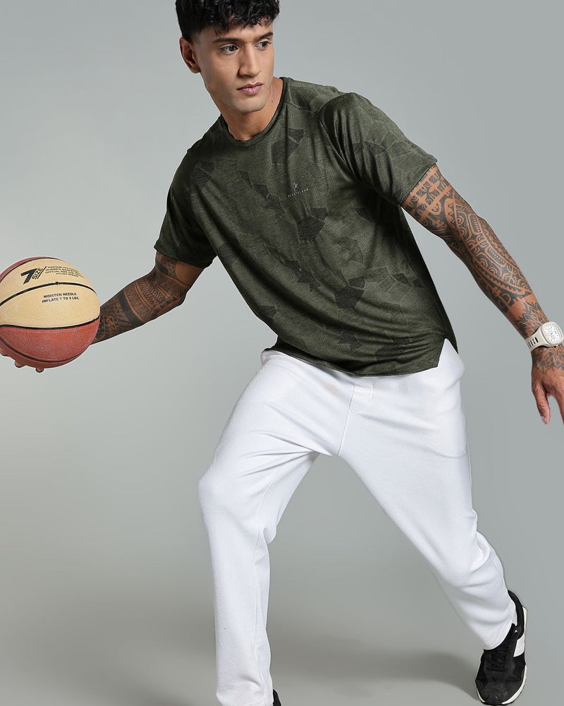 Dark Green Dotted - Active wear Round neck Tshirt