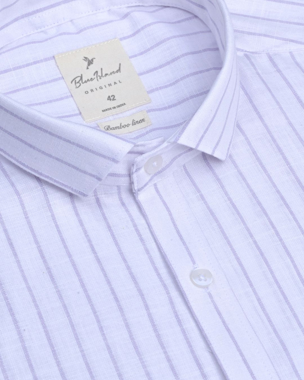 White and Big Purple Stripes -Full-Bamboo Linen