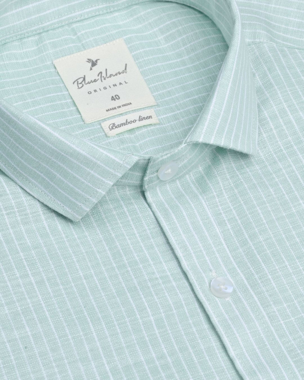 Tea Green and White Stripes -Full-Bamboo Linen