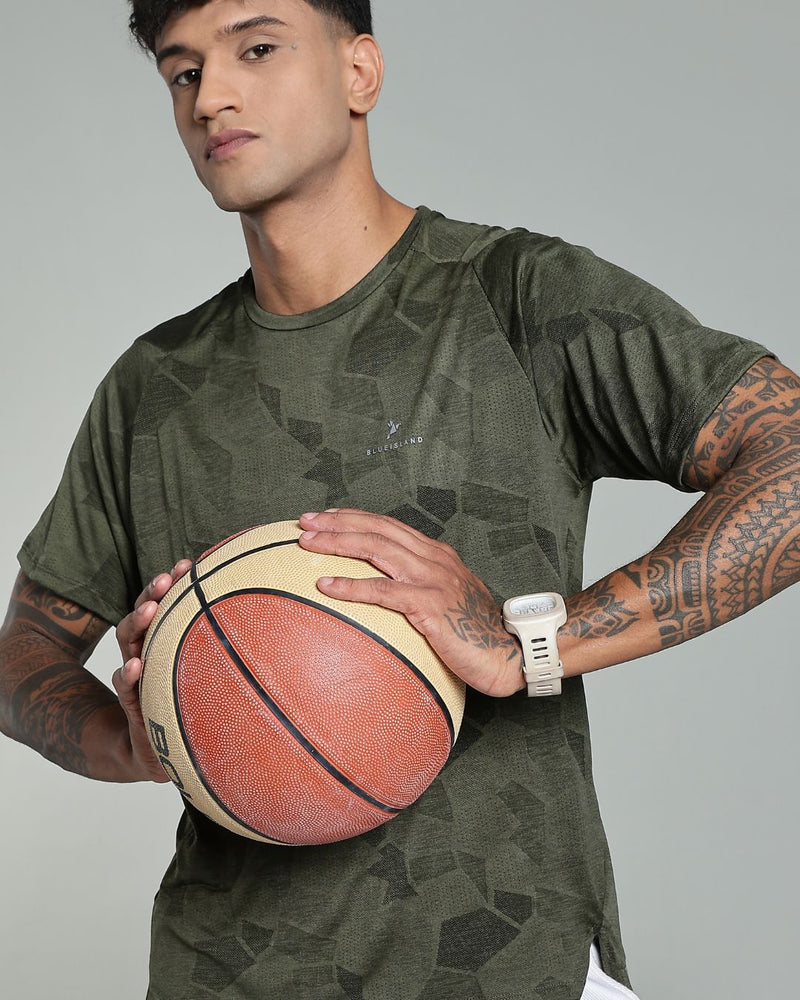 Dark Green Dotted - Active wear Round neck Tshirt