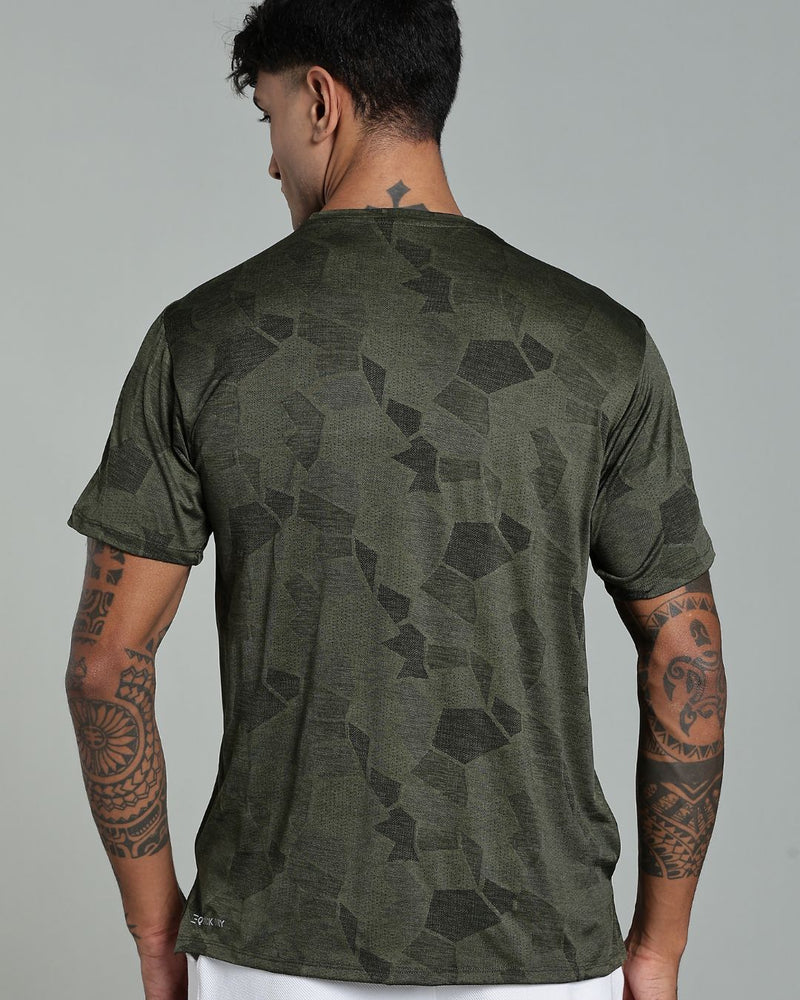 Dark Green Dotted - Active wear Round neck Tshirt