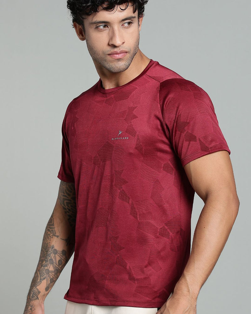 Maroon Dotted - Active wear Round neck Tshirt