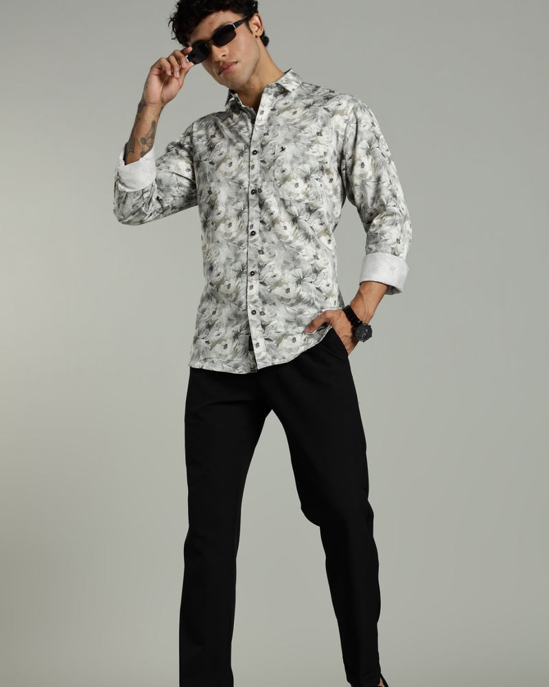 White and Green Floral Print -Full-Stain Proof