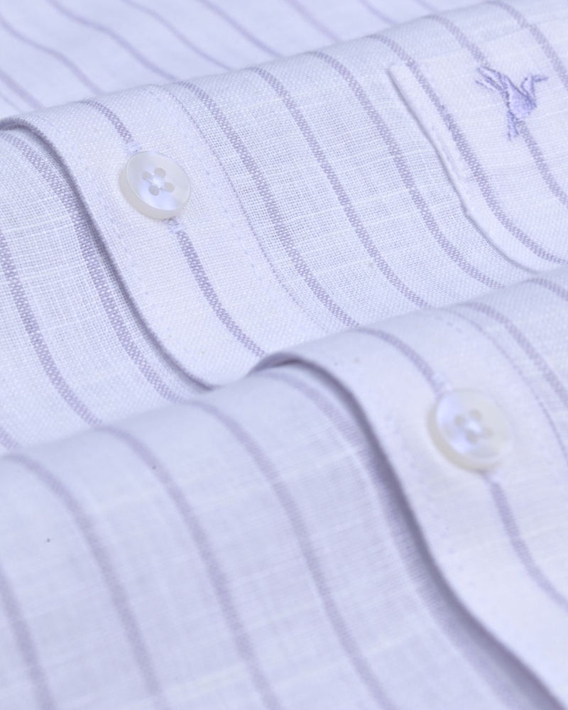 White and Big Purple Stripes -Full-Bamboo Linen