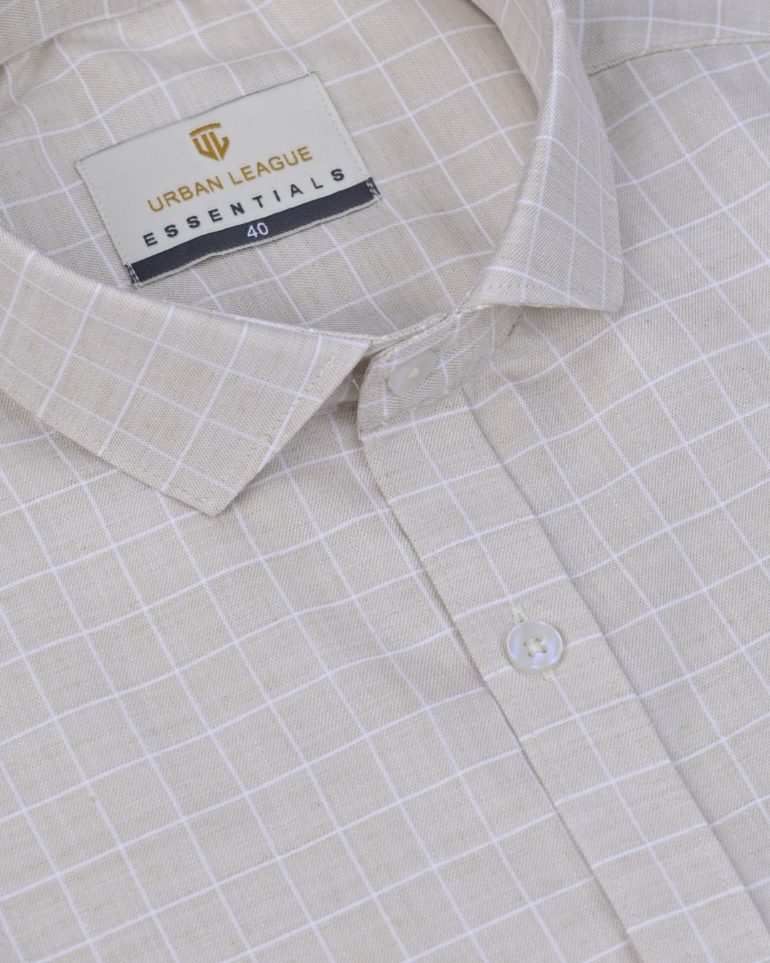 Beige Mini Checks - Full Sleeve - Formal Linen