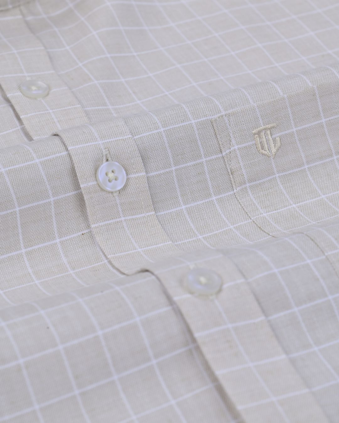 Beige Mini Checks - Full Sleeve - Formal Linen