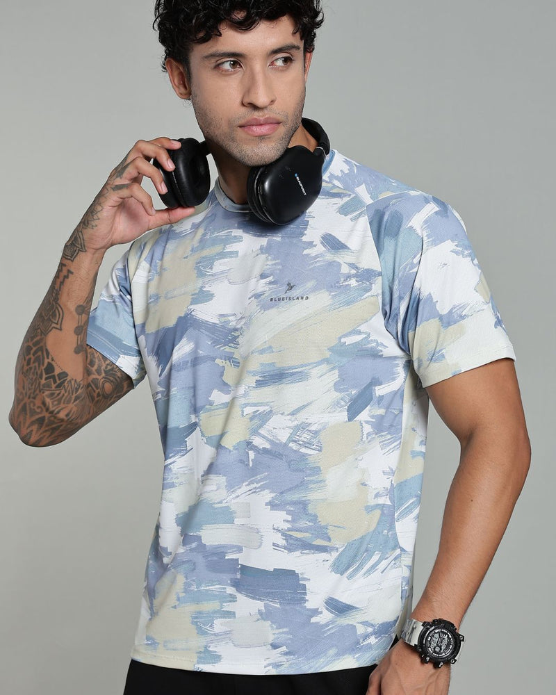 Lite Olive & Grey Splash - Active wear Round neck Tshirt