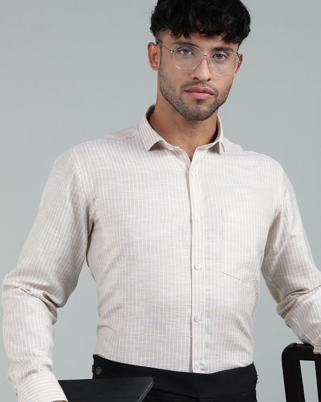 Gold & White - Full Sleeve - Striped Linen