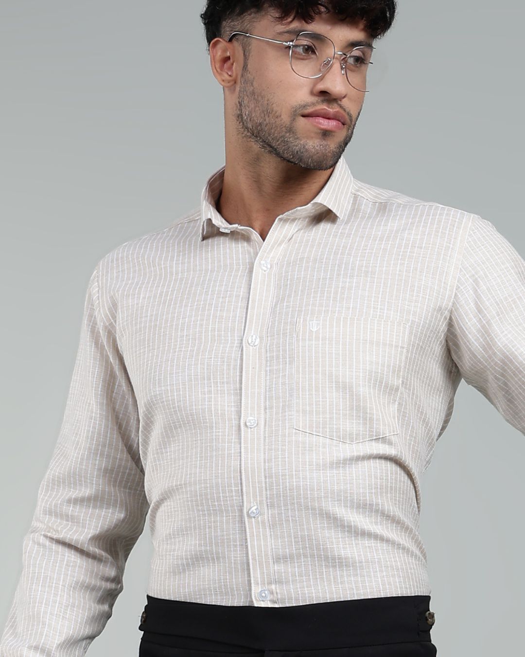 Gold & White - Full Sleeve - Striped Linen