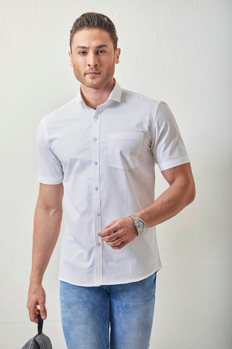 Pure White Solid - Half Sleeve - Stain Proof