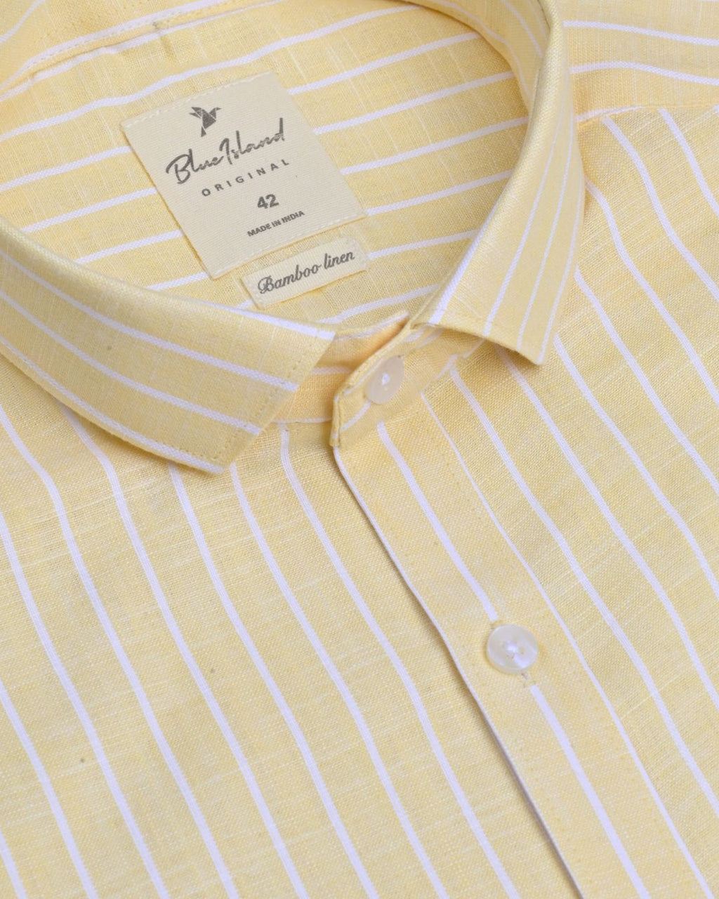Yellow and Big White Stripes -Full-Bamboo Linen