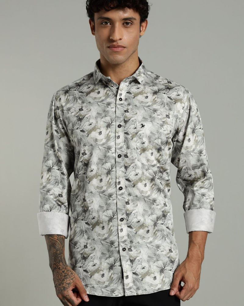 White and Green Floral Print -Full-Stain Proof