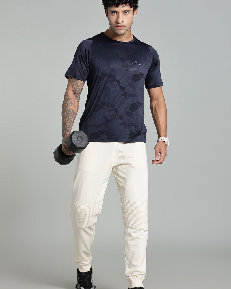 Navy Blue Dotted - Active wear Round neck Tshirt