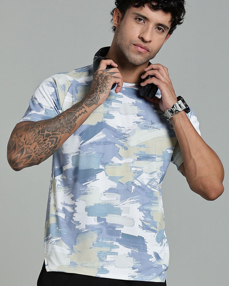 Lite Olive & Grey Splash - Active wear Round neck Tshirt