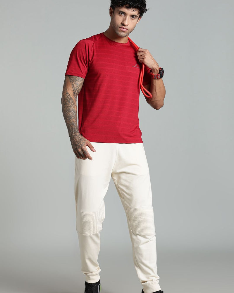 Dark Maroon Horizontal Stripes - Active wear Round neck Tshirt