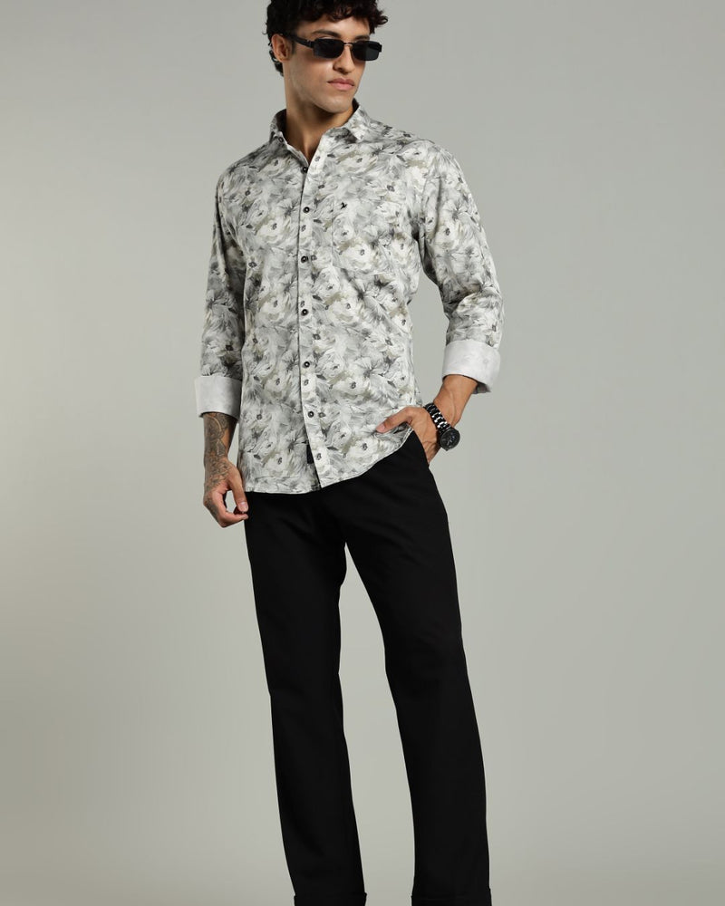 White and Green Floral Print -Full-Stain Proof