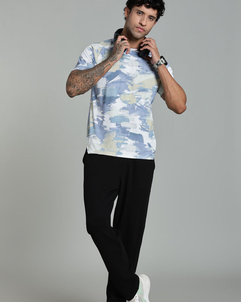 Lite Olive & Grey Splash - Active wear Round neck Tshirt