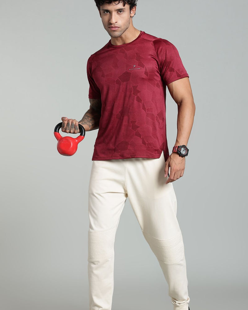 Maroon Dotted - Active wear Round neck Tshirt
