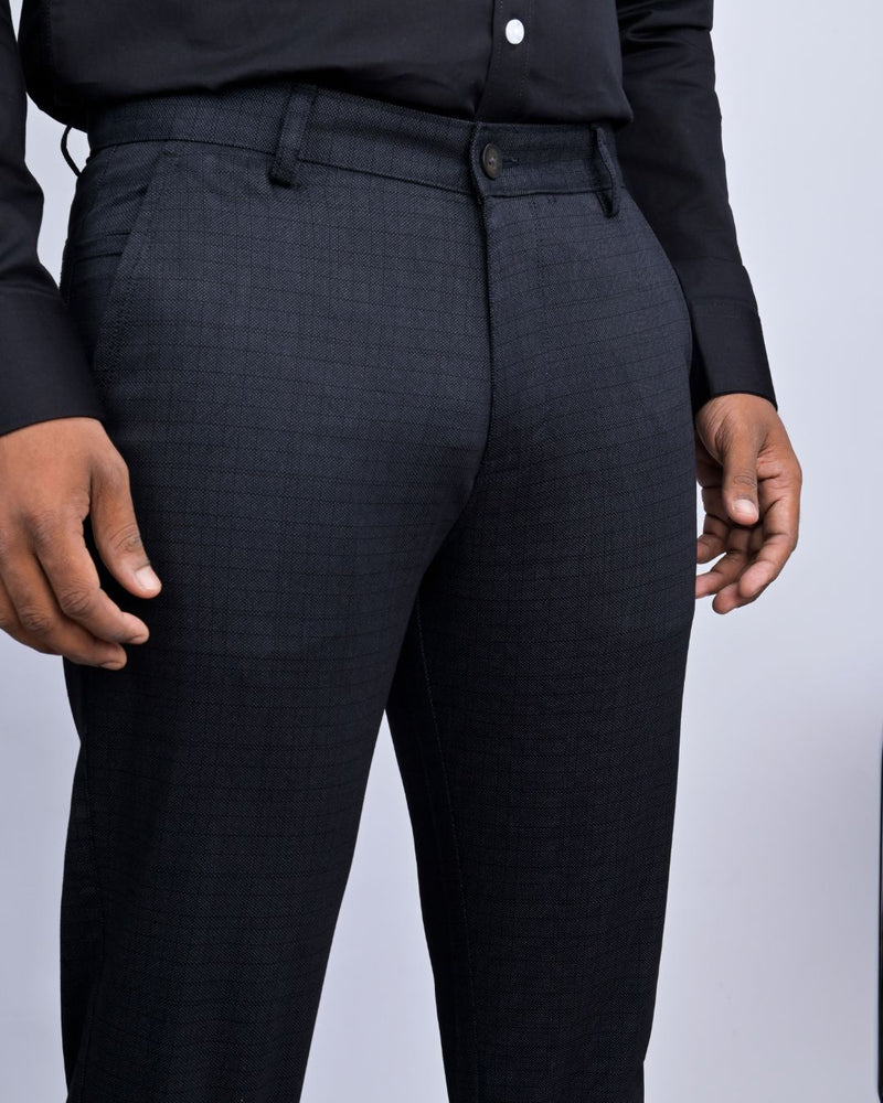 Black Grain Checked - 2 way stretch - COTTON PANT