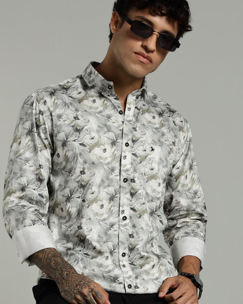 White and Green Floral Print -Full-Stain Proof