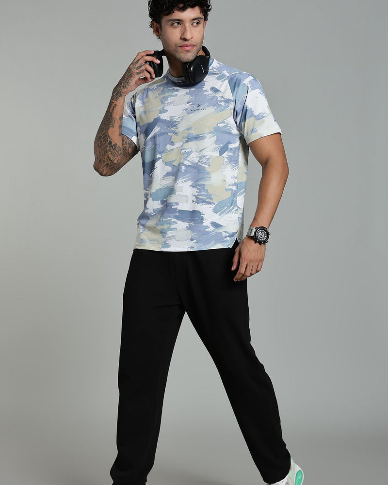 Lite Olive & Grey Splash - Active wear Round neck Tshirt