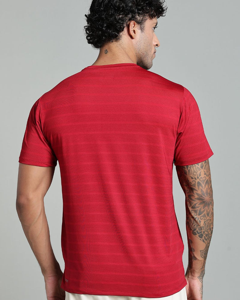 Dark Maroon Horizontal Stripes - Active wear Round neck Tshirt