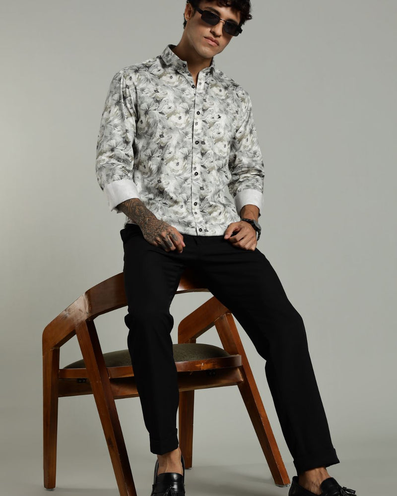 White and Green Floral Print -Full-Stain Proof