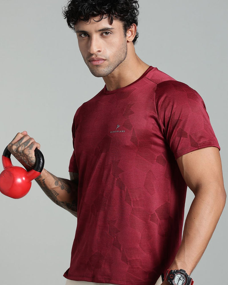 Maroon Dotted - Active wear Round neck Tshirt