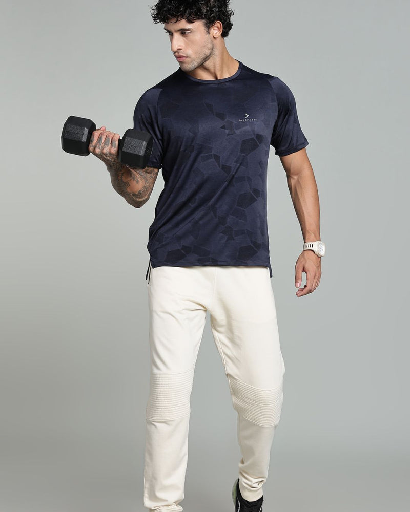 Navy Blue Dotted - Active wear Round neck Tshirt
