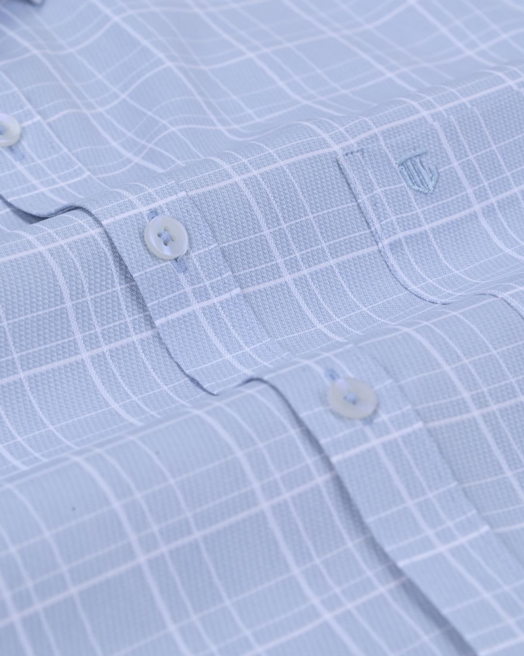 Mist Blue Line Checks - Full Sleeve - Formal Linen